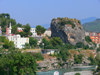 Prmet, Gjirokastr county, Albania: rock formation and mosque by the Vjos river - photo by J.Kaman