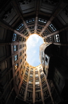 Barcelona, Catalonia: the sky from the courtyard of Casa Mil, La Pedrera, by Gaudi - UNESCO World Heritage Site - photo by M.Torres