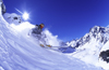 Portillo, Valparaso region, Chile: skier free riding in deep snow in the Andes Mountains - photo by S.Egeberg