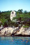 Haiti - Labadee - church ruins, coast and bathers - photo by F.Rigaud