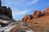 Kazakhstan, Charyn Canyon: Valley of the Castles - red cliffs of solid gravel which was deposited by debris flows - photo by M.Torres