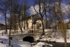 Latvia - Kuldiga / Goldingen (Kurzeme province): church and small bridge (Kuldigas Rajons) (photo by A.Dnieprowsky)