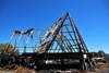 Maseru, Lesotho: burnt skeleton of the Tourist Information Office - Kingsway - metal structure after a fire - Basotho Shield building - photo by M.Torres