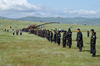 Ulan Bator / Ulaanbaatar, Mongolia: Naadam festival - police line - horse racing site - Hui Doloon Khutag - photo by A.Ferrari