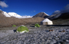 Mongolia - Altai mountains: Mt Khuiten - base camp - yurt or Ger and tents - Tavan bogd massif ('five saints') - photo by A.Summers