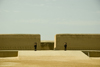 Chan Chan, Trujillo, La Libertad region, Peru: decorated adobe walls with stone sentinels  Palacio Tschudi in the ancient city of Chan Chan - imperial capital of the Chimor - Chimu civilization - photo by D.Smith