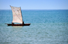 Pantufo, gua Grande district, So Tom and Prncipe / STP: fishermen sail on their catamaran / pescadores no seu catamaran artesanal - photo by M.Torres