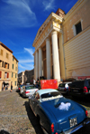 Alghero / L'Alguer, Sassari province, Sardinia / Sardegna / Sardigna: Cathedral of Santa Maria Immacolata di Alghero - Volkswagen Karmann ghia - photo by M.Torres