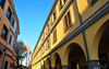 Porto Torres / Pltu Trra, Sassari province, Sardinia / Sardegna / Sardigna: arcade - building on Piazza Garibaldi - photo by M.Torres