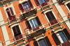 Cagliari, Sardinia / Sardegna / Sardigna: Art Nouveau balcony railings and the French shutters of palazzo Leone Manca - Via Roma - quartiere Marina - photo by M.Torres