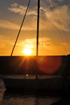 Cagliari, Sardinia / Sardegna / Sardigna: yacht at sunset - Maritime Terminal - Calata Roma - quartiere Marina - photo by M.Torres