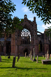 Melrose, Borders, Scotland: the Abbey - viewfrom the cemetery - photo by C.McEachern