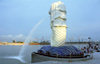 Singapore: Merlion fountain from the land side - photo by D.Jackson