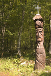 Slovenia - Kocevje - Lower Carniola / Dolenjska region: Wooden carved totem pole for pilgrimage station at Krizev Pot, in hills surrounding Kocevje in southern Slovenia. A pilgrimage set up in memory of the mass killings after WW2. - photo by I.Middleton