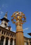 Syria - Damascus: Omayyad Mosque - courtyard lantern and Minaret of the Bride - photographer: M.Torres