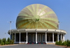 Hisor / Gissar, Tajikistan: front view of a melon-shaped chaikhana (tea house), with stripes like a watermelon - photo by M.Torres