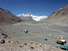 Tibet - Mount Everest: northern side of the mountain and the base camp in the valley - tents - the highest mountain on Earth - Chomolangma or Qomolangma or Sagarmatha - Xigaz Prefecture - photo by P.Artus