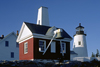 Bristol, Maine, USA: Pemaquid Point Lighthouse (1827) with its large warning bell on the Atlantic coast - USCG nr 1-5145 - photo by C.Lovell