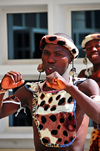 Victoria Falls, Matabeleland North, Zimbabwe: war dance in front of Victoria Falls Airport - zuku warrior - photo by M.Torres